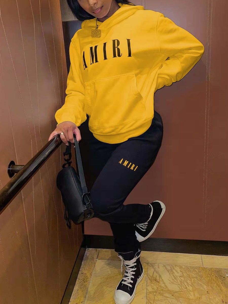 LW Plus Size Letter Print Kangaroo Pocket Tracksuit Set