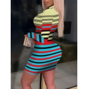 LW Striped Patchwork Bodycon Dress