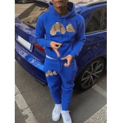 LW Men Cartoon Print Kangaroo Pocket Tracksuit Set