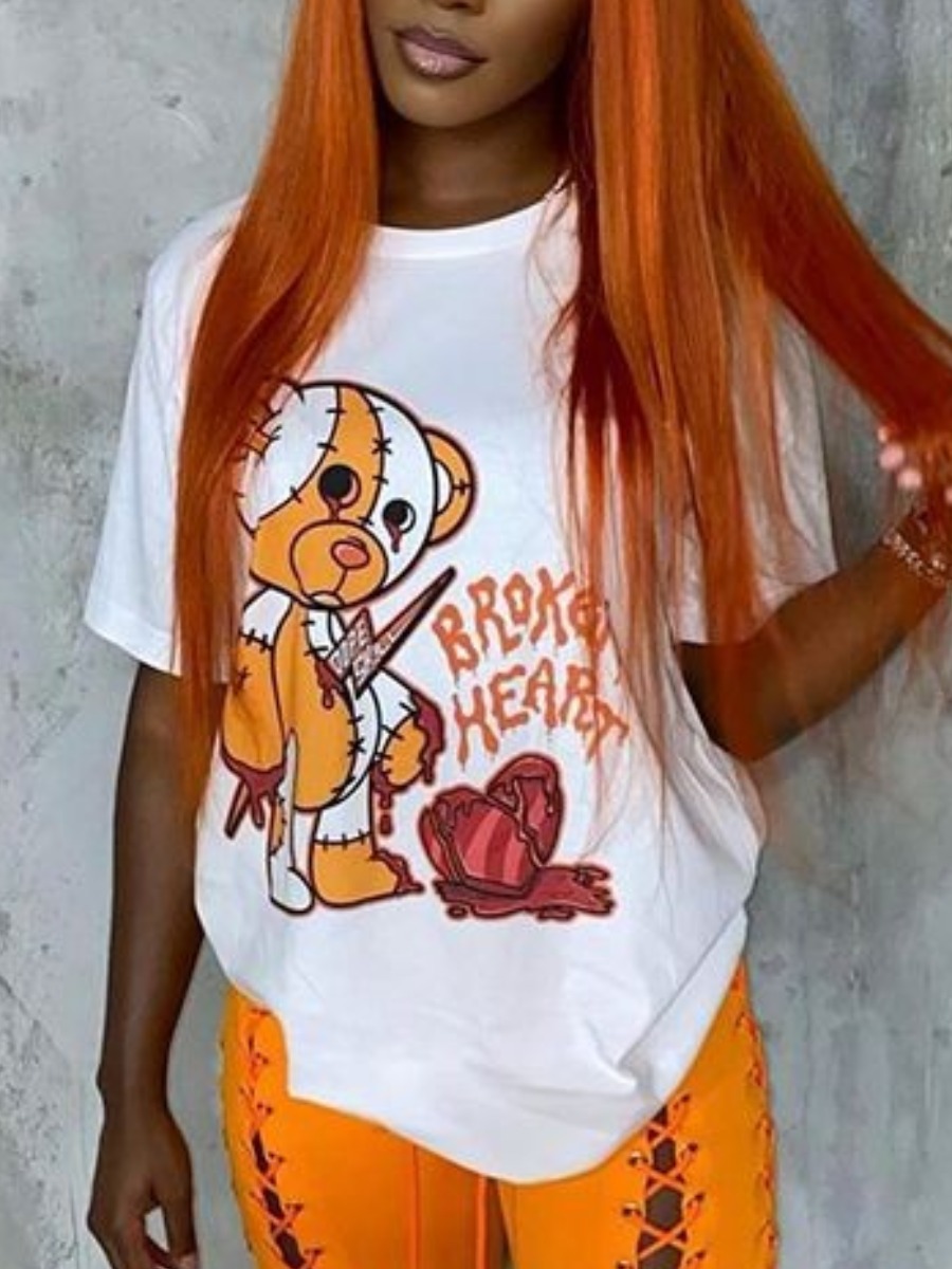 Lw Cotton Cartoon Letter Print T Shirt Sale Lovelywholesale 5756