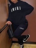 LW Plus Size Letter Print Kangaroo Pocket Tracksuit Set