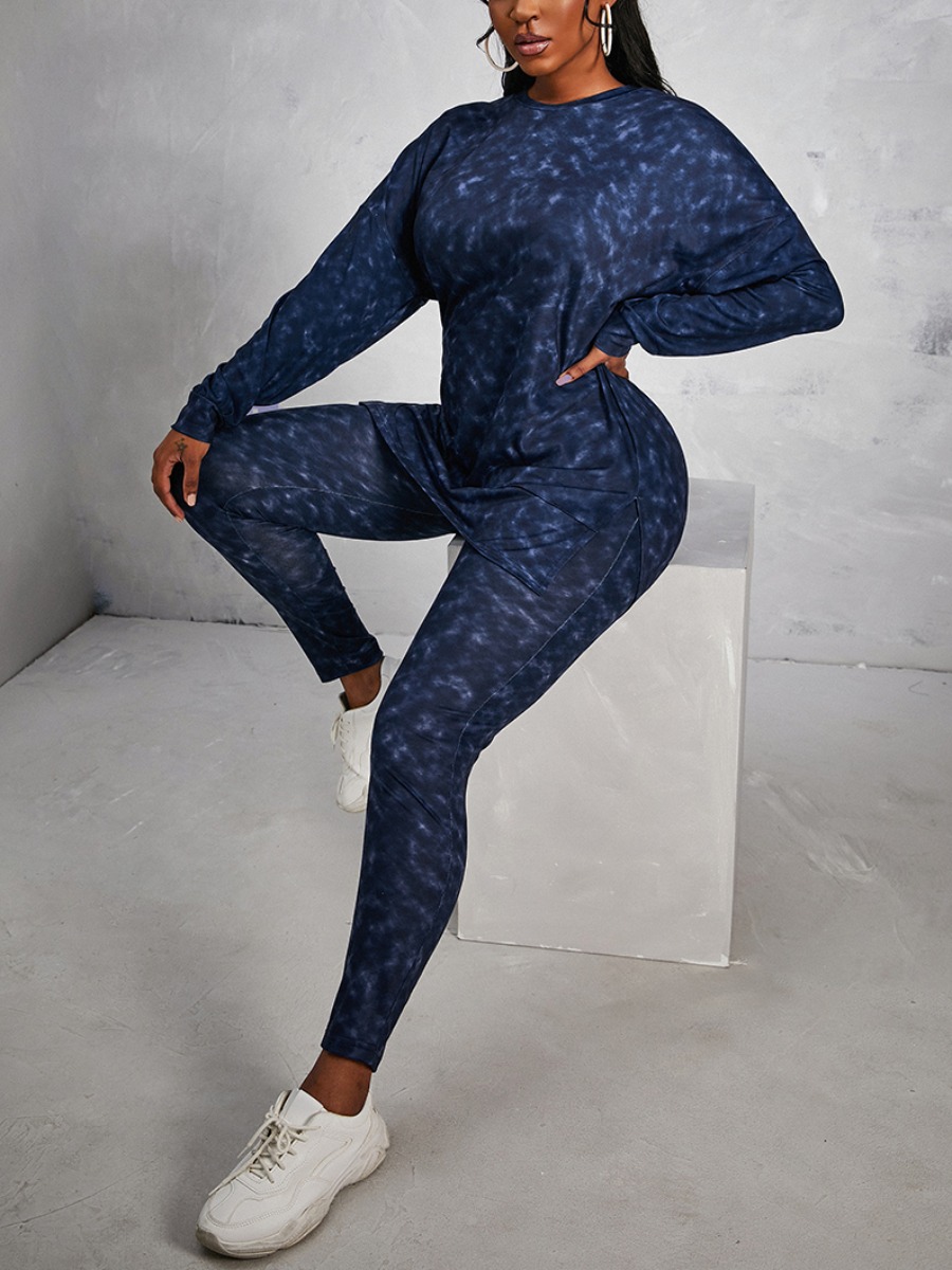 LW Leisure O Neck Basic Blue Two Piece Pants Set