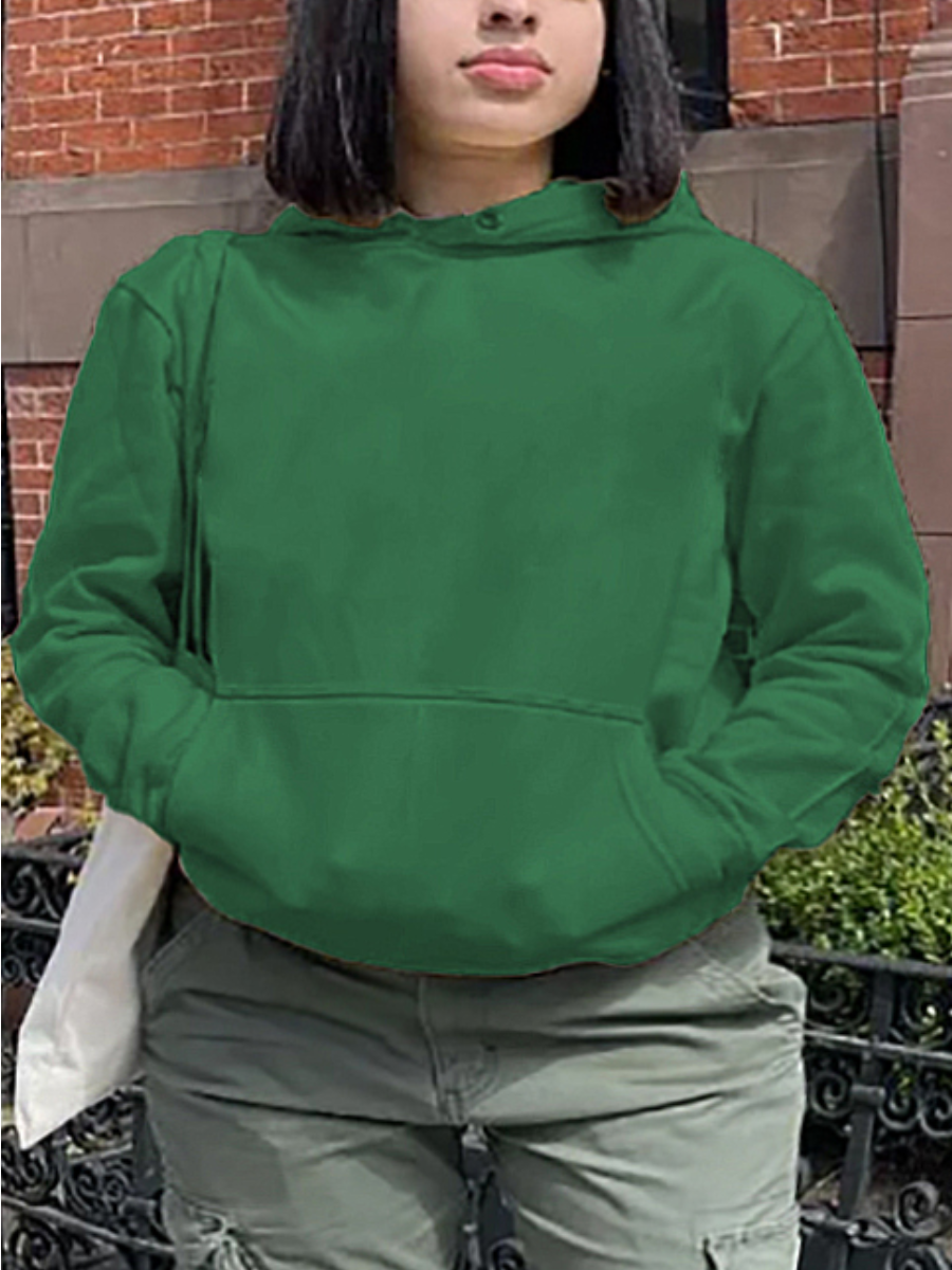 LW BASICS Plus Size Hooded Collar Kangaroo Pocket Hoodie