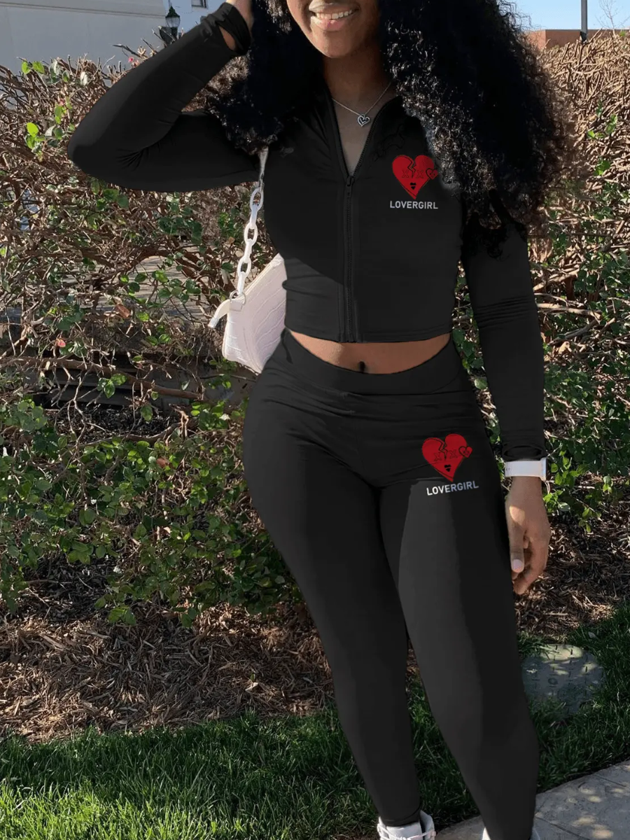 LW Broken Heart Letter Print Tracksuit Set