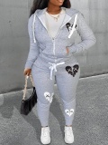 LW Plus Size Broken Heart Print Kangaroo Pocket Tracksuit Set