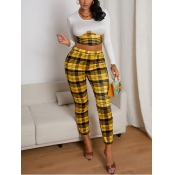 LW Plaid Print Crop Top Pants Set