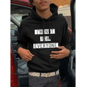 LW Men Letter Print Kangaroo Pocket Hoodie