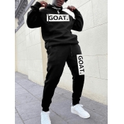 LW Men Letter Print Kangaroo Pocket Tracksuit Set