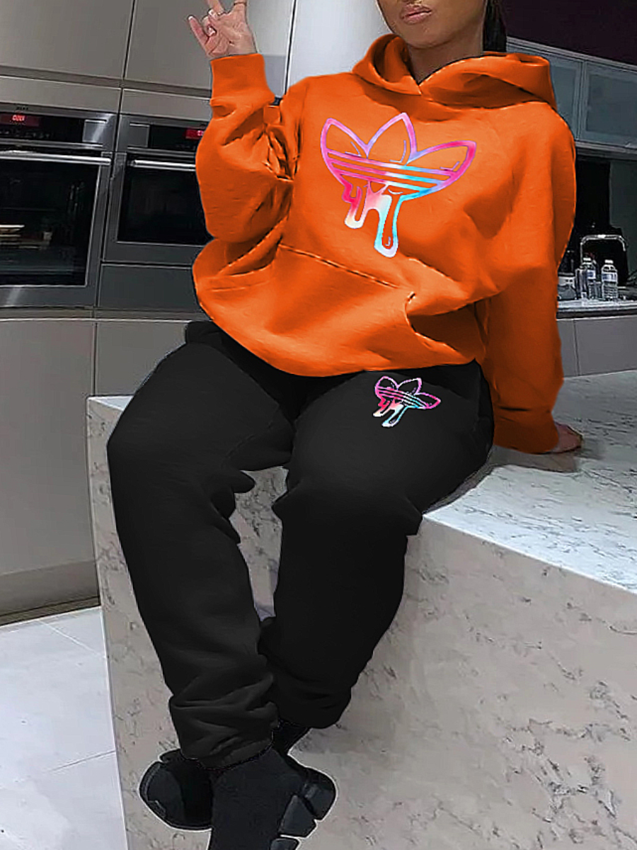 LW Plus Size Gradient Kangaroo Pocket Tracksuit Set