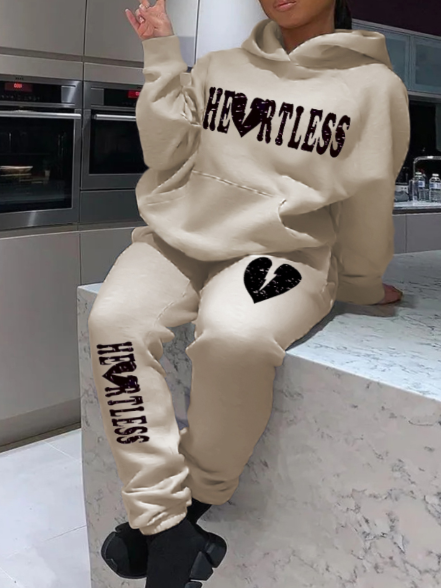LW Plus Size Broken Heart Letter Print Tracksuit Set