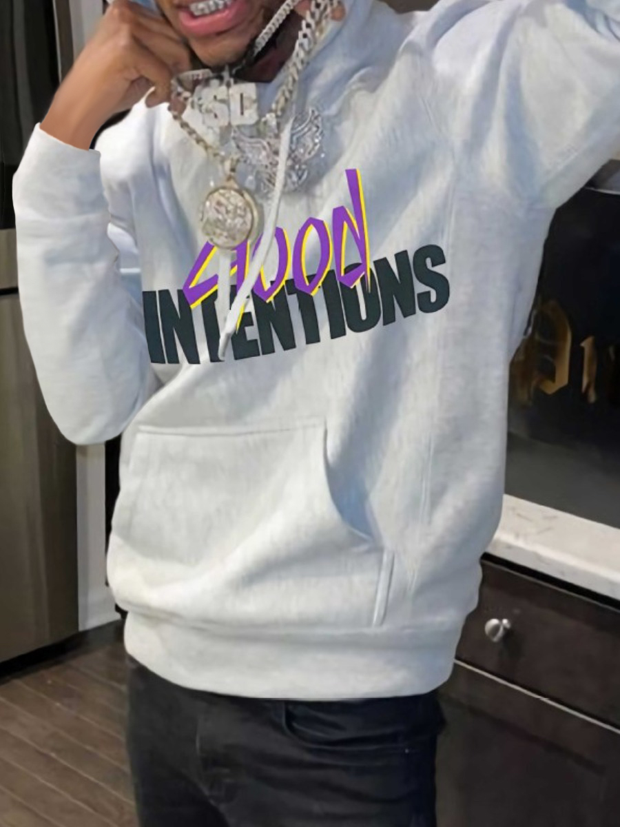 LW Men Good Intentions Letter Print Hoodie