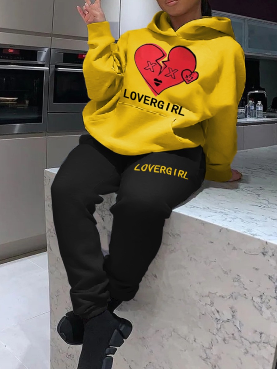 LW Plus Size Broken Heart Letter Print Tracksuit S