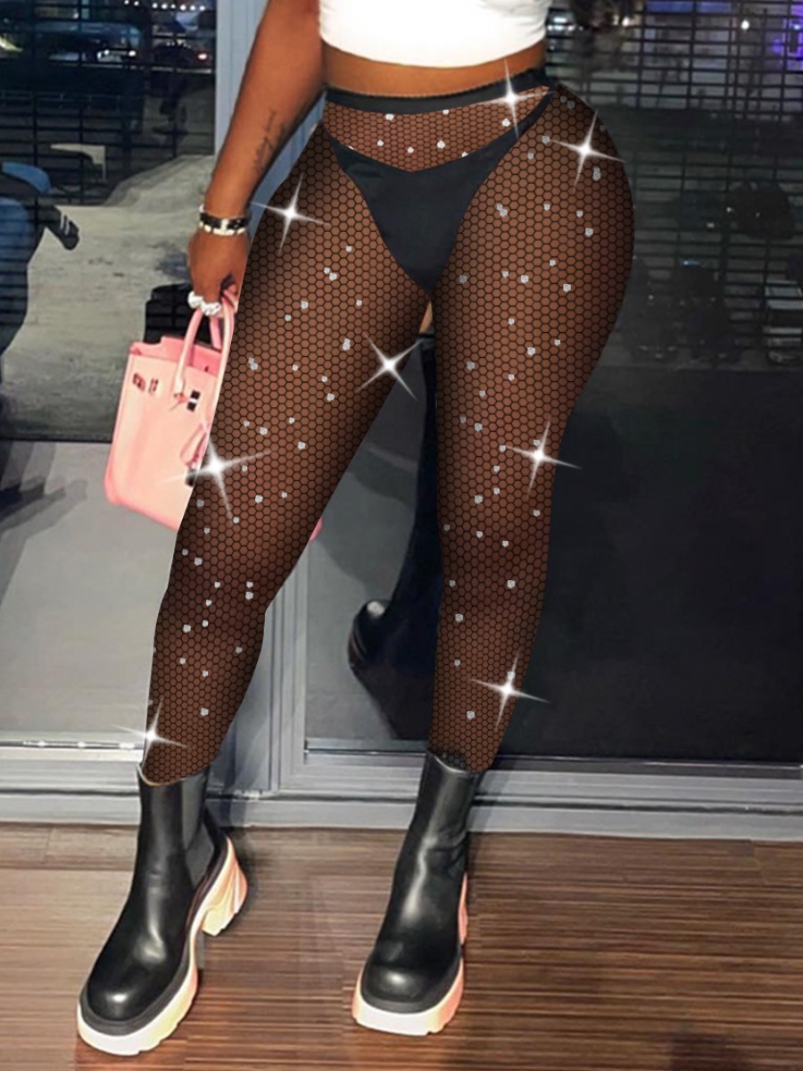 LW SXY Rhinestone Mesh High Stretchy Leggings (Suitable For Upto 80 Kg)