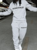 LW Men Essentials Letter Print Kangaroo Pocket Tracksuit Set