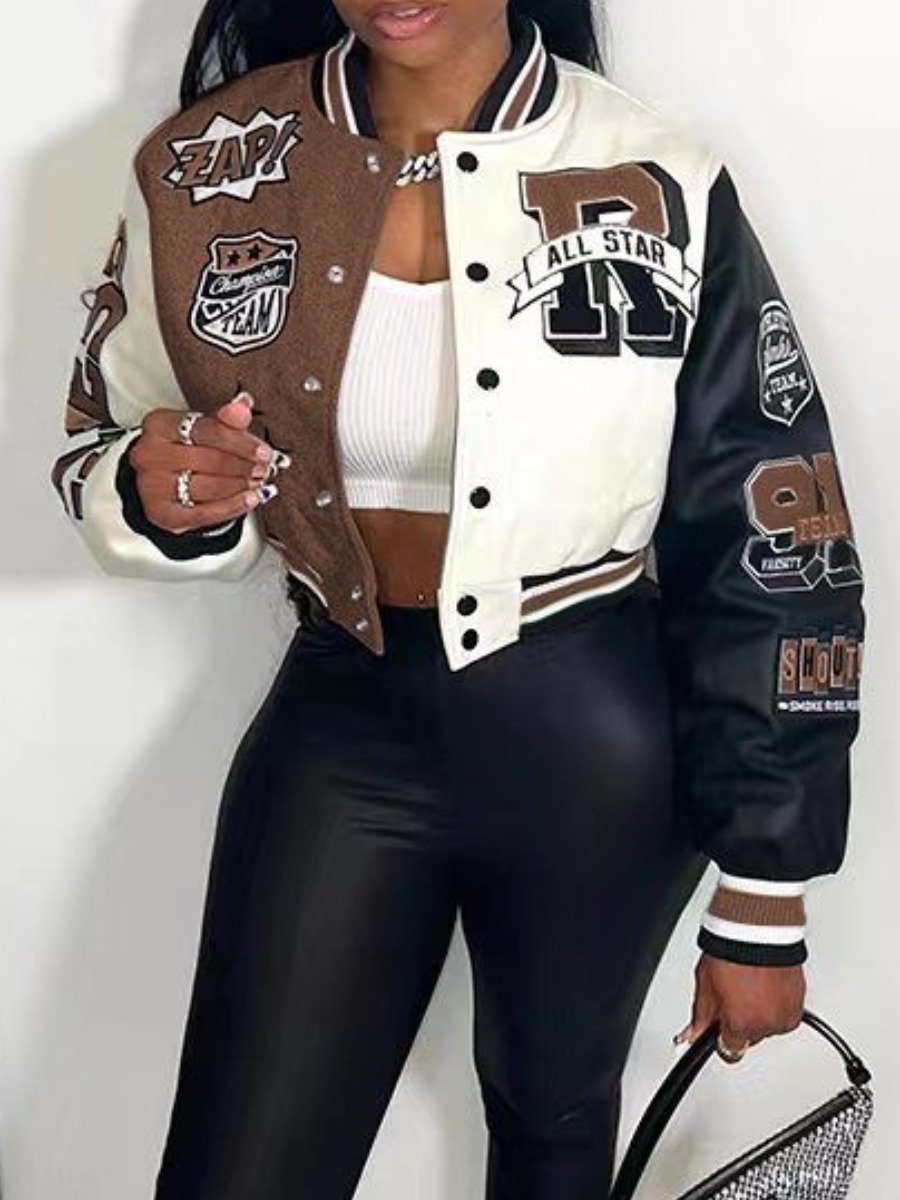 LW Letter Print Patchwork Varsity Jacket