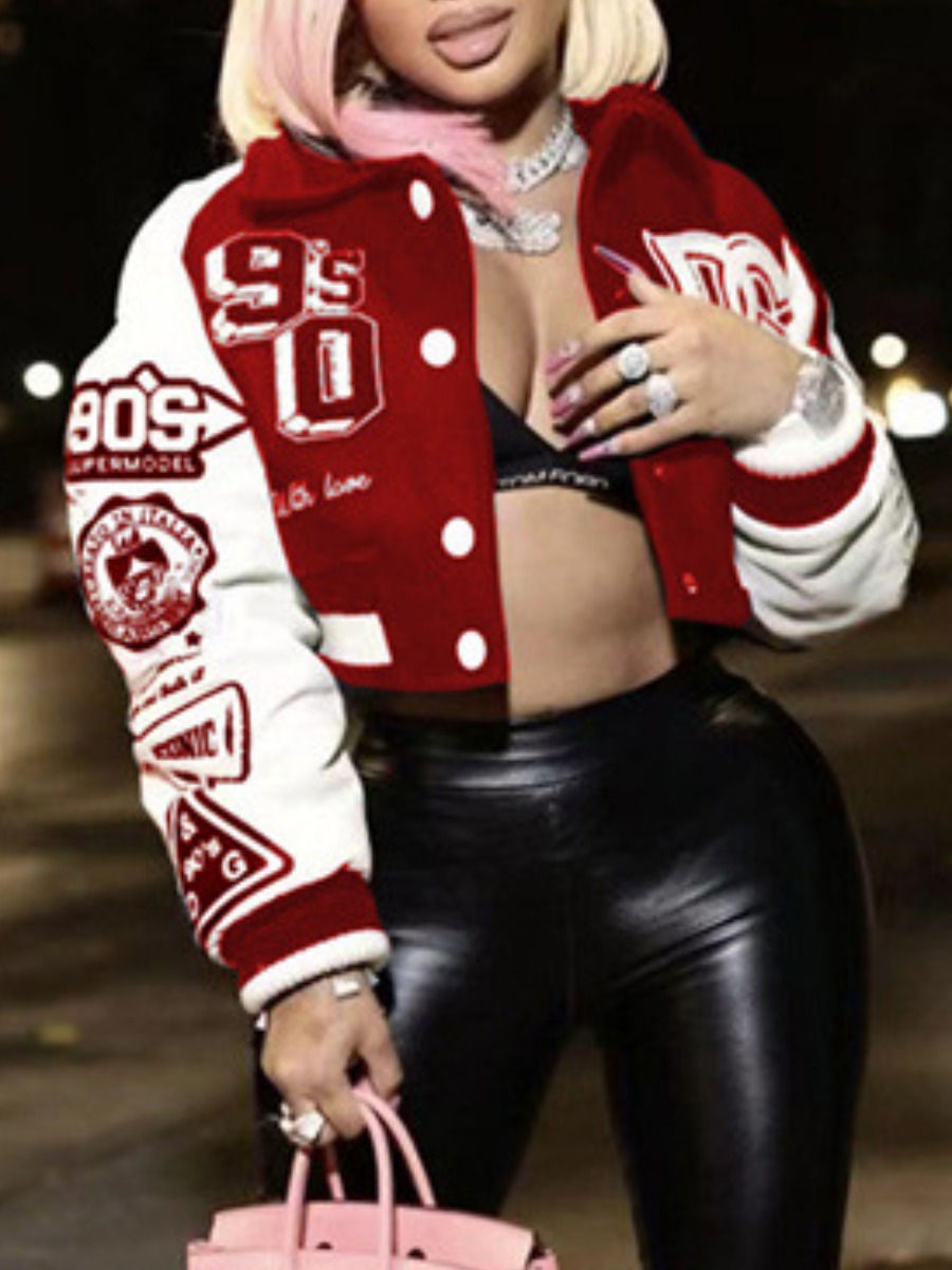 LW Letter Print Patchwork Puffer Jacket