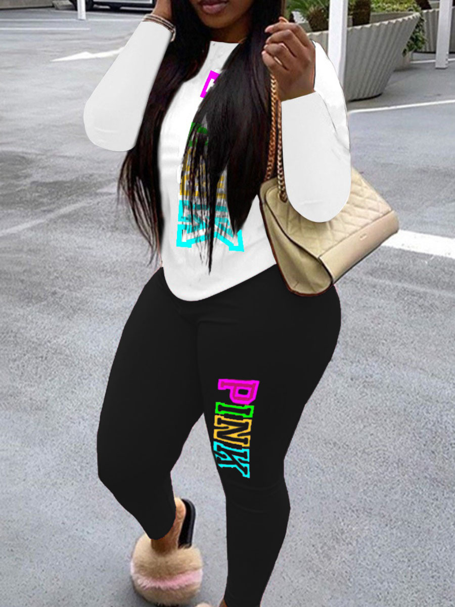 LW Plus Size Pink Letter Print Pants Set