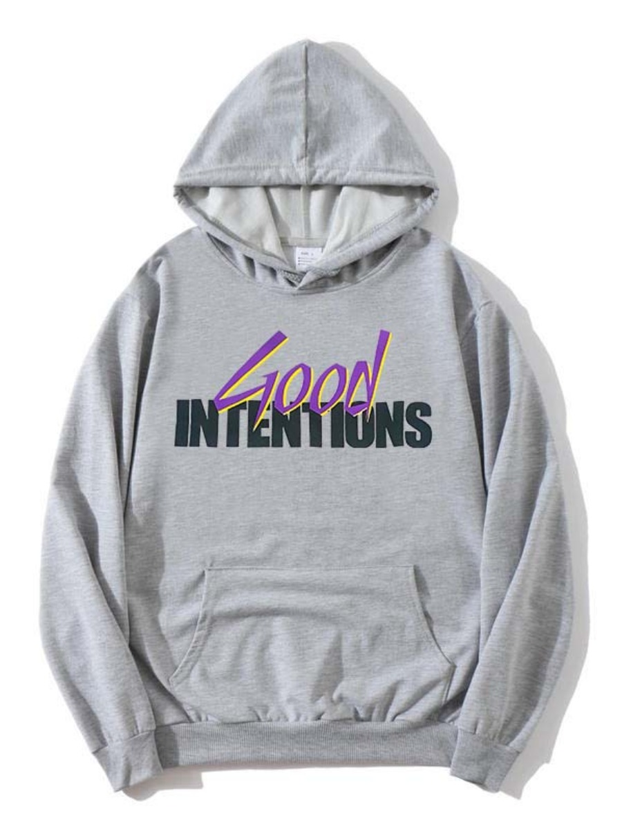 LW Men Good Intentions Letter Print Hoodie