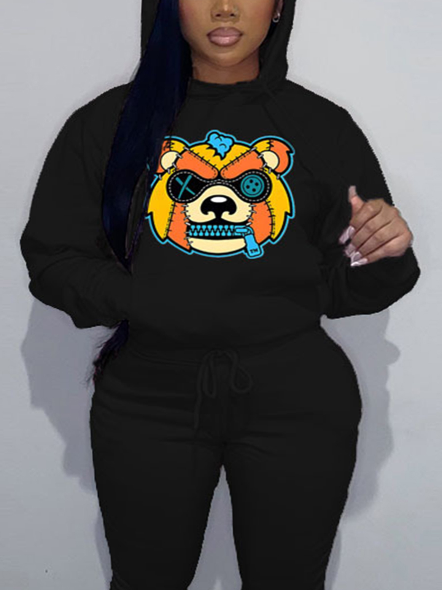 LovelyWholesale Plus Size Cartoon Print Kangaroo Pocket Hoodie Fall Casual Kangaroo Pocket Hooded Collar  4X Spring Summer 2024