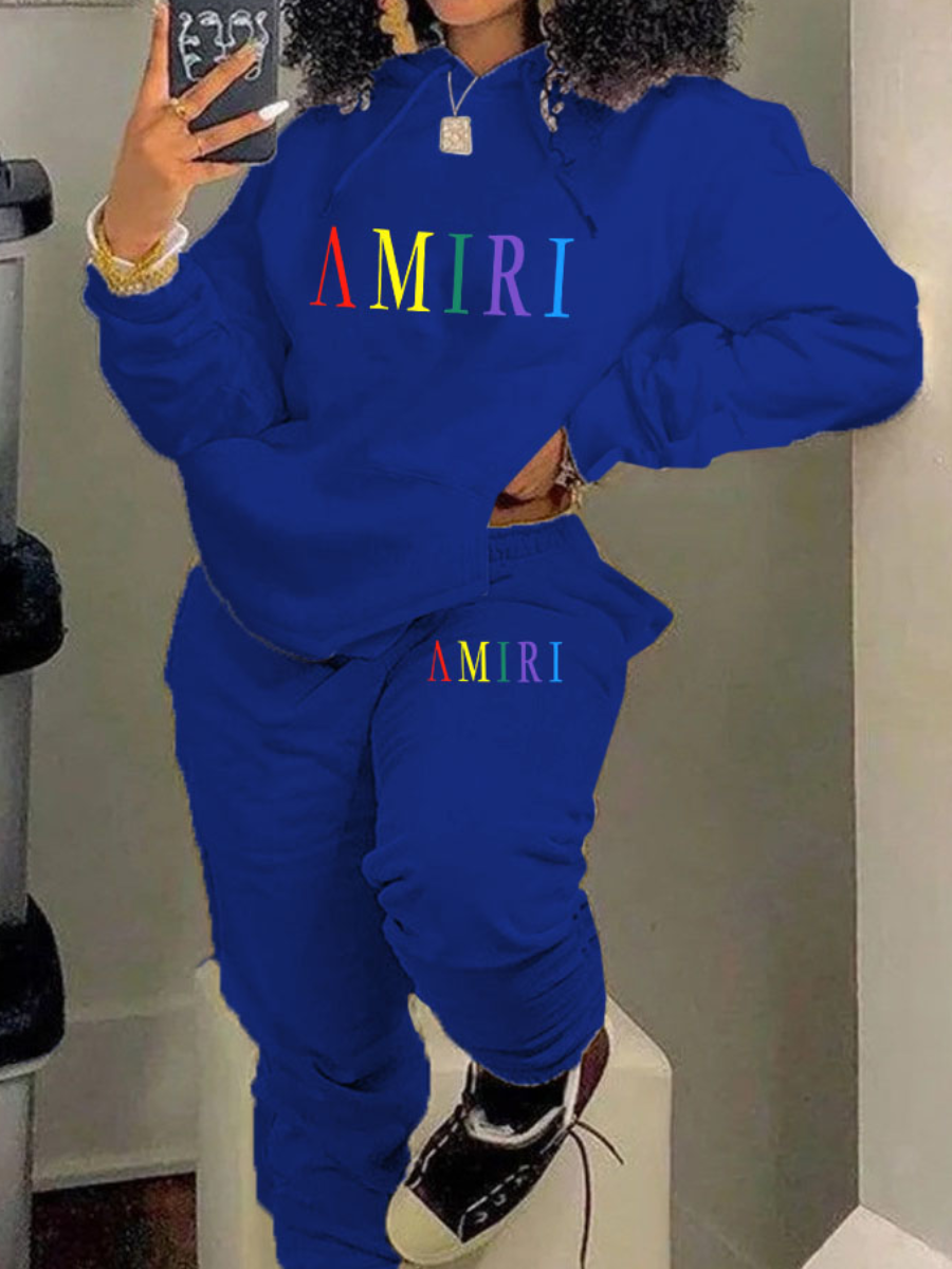 LW Plus Size Letter Print Kangaroo Pocket Tracksuit Set