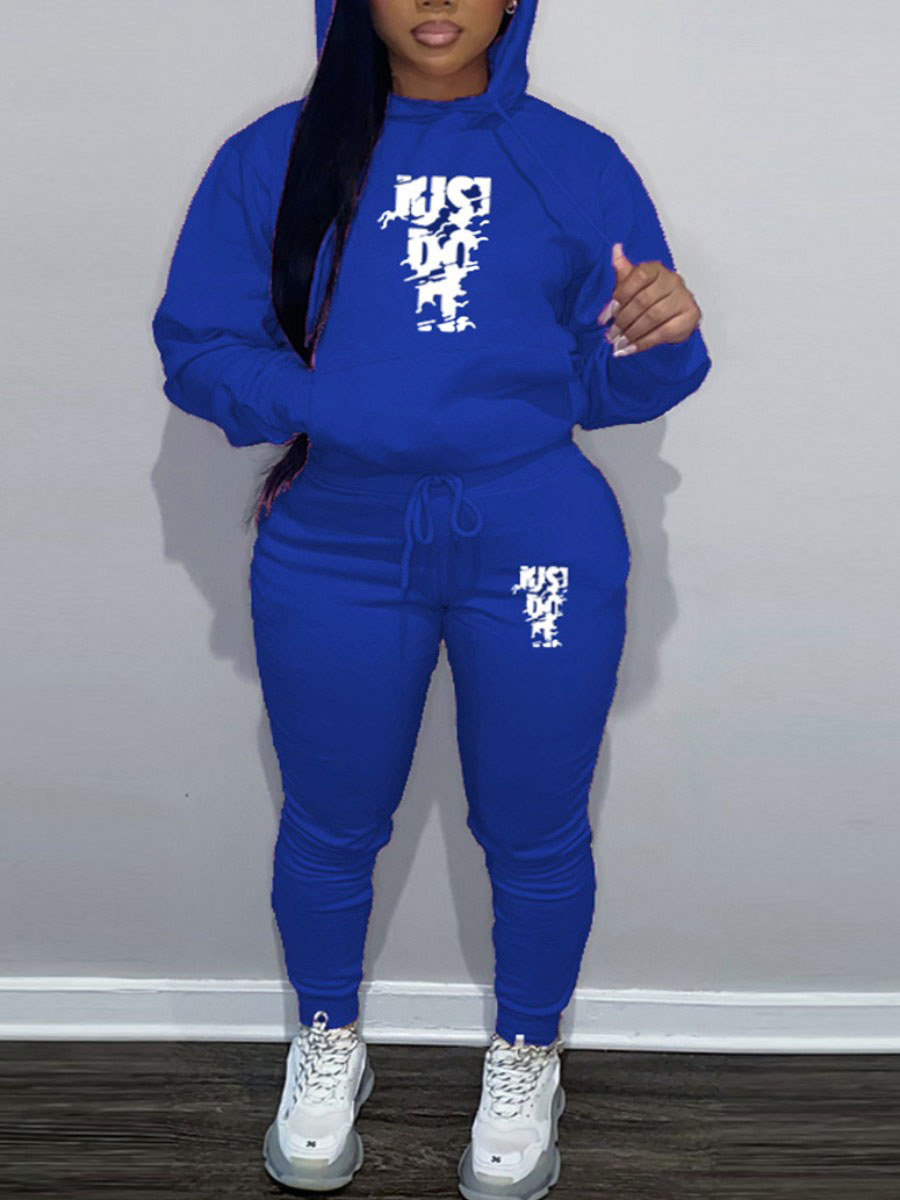 LW Plus Size Fleece Just Do It Letter Print Tracksuit Set 2X