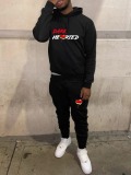 LW Men Hooded Collar Letter Print Tracksuit Set