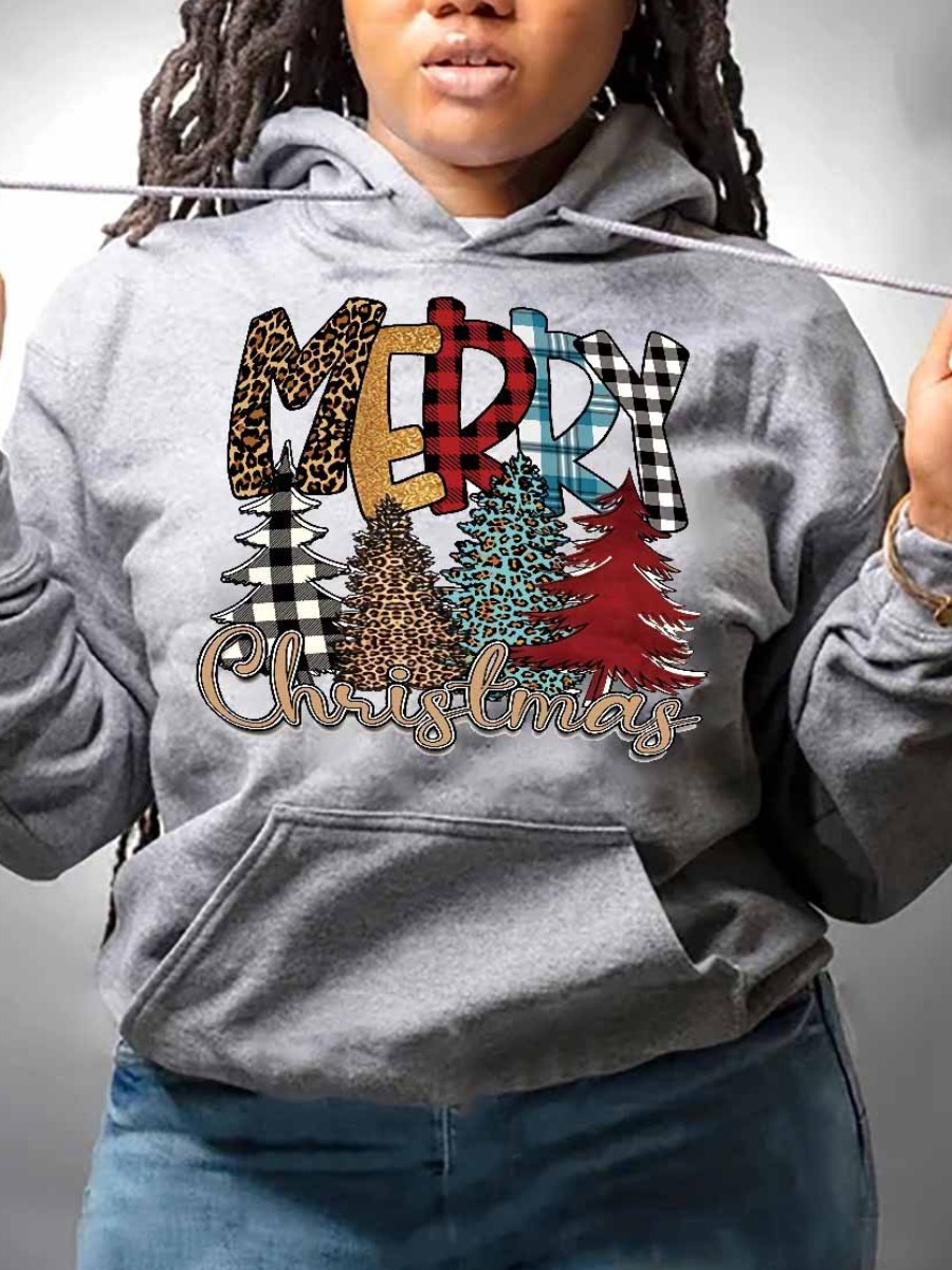 LW Plus Size Merry Christmas Letter Print Hoodie