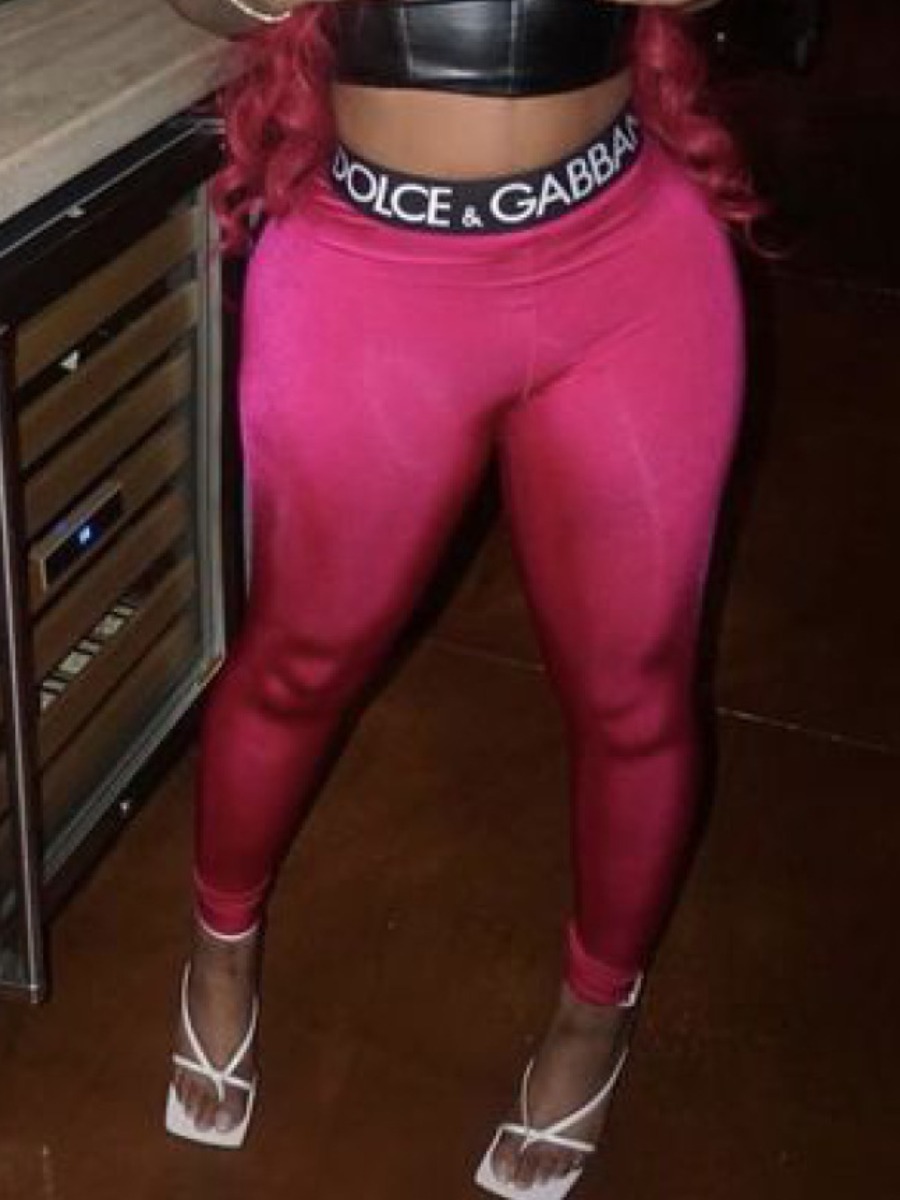 LW Mid Waist Letter Print Skinny Pants