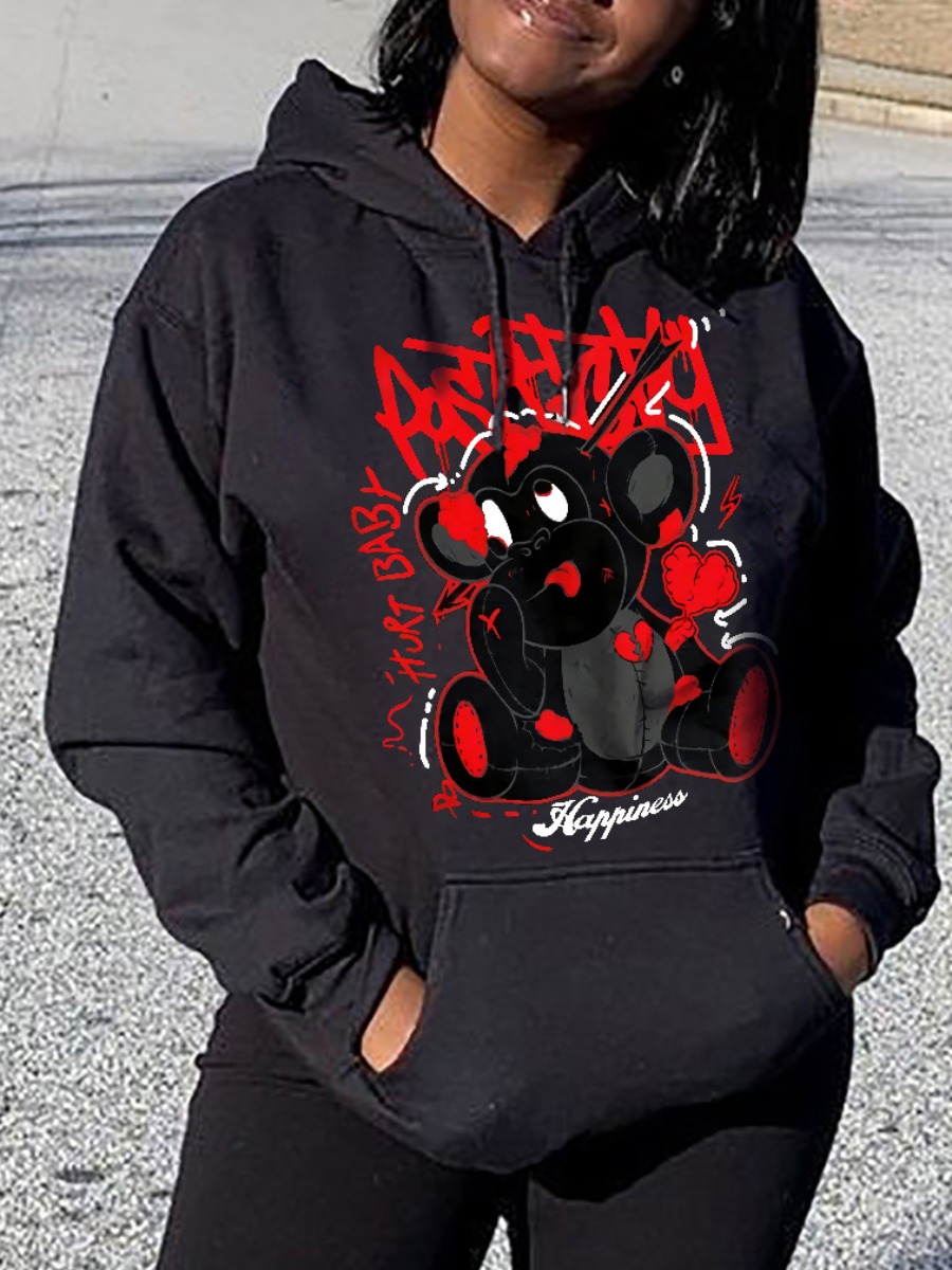 LW Plus Size Cartoon Letter Print Hoodie