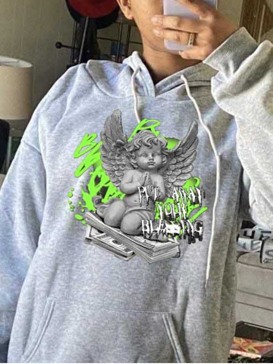 LW COTTON Figure Money Letter Print Hoodie