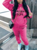 LW Plus Size Letter Print Kangaroo Pocket Tracksuit Set