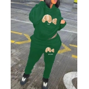 LW Plus Size Cartoon Print Kangaroo Pocket Tracksu