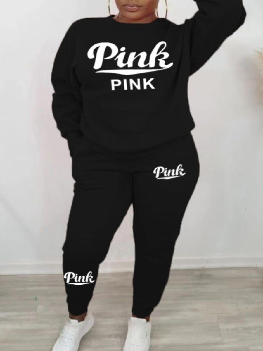 LW Plus Size Pink Letter Print Pants Set