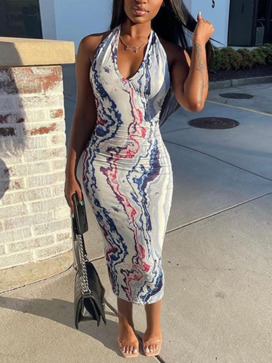 LovelyWholesale SXY Cami Tie Dye Wrap Bodycon Dress Summer Sleeveless Sxy U Neck Spring Summer 2024