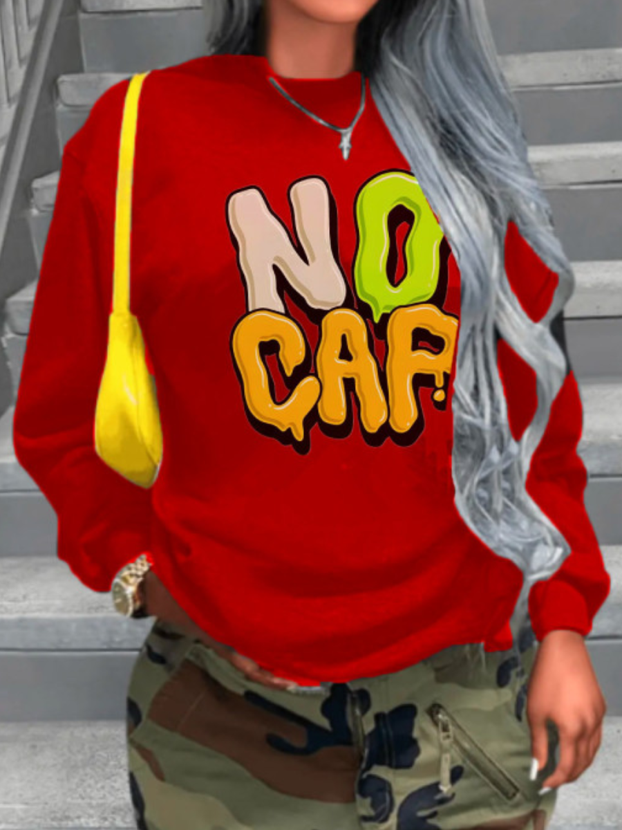 LovelyWholesale Dropped Shoulder Letter Print Sweatshirt Fall Long Sleeve Casual Round Neck Spring Summer 2024