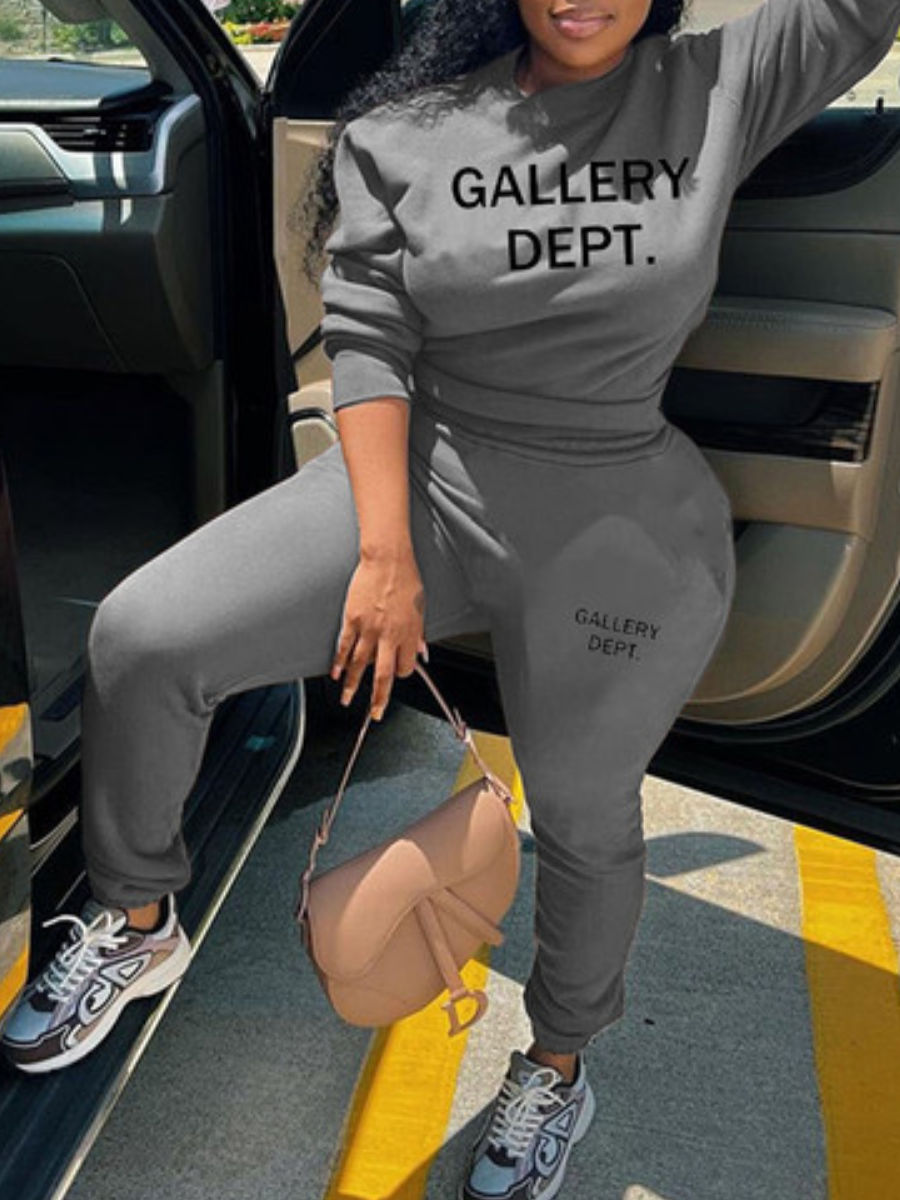 LW Dropped Shoulder Letter Print Pants Set