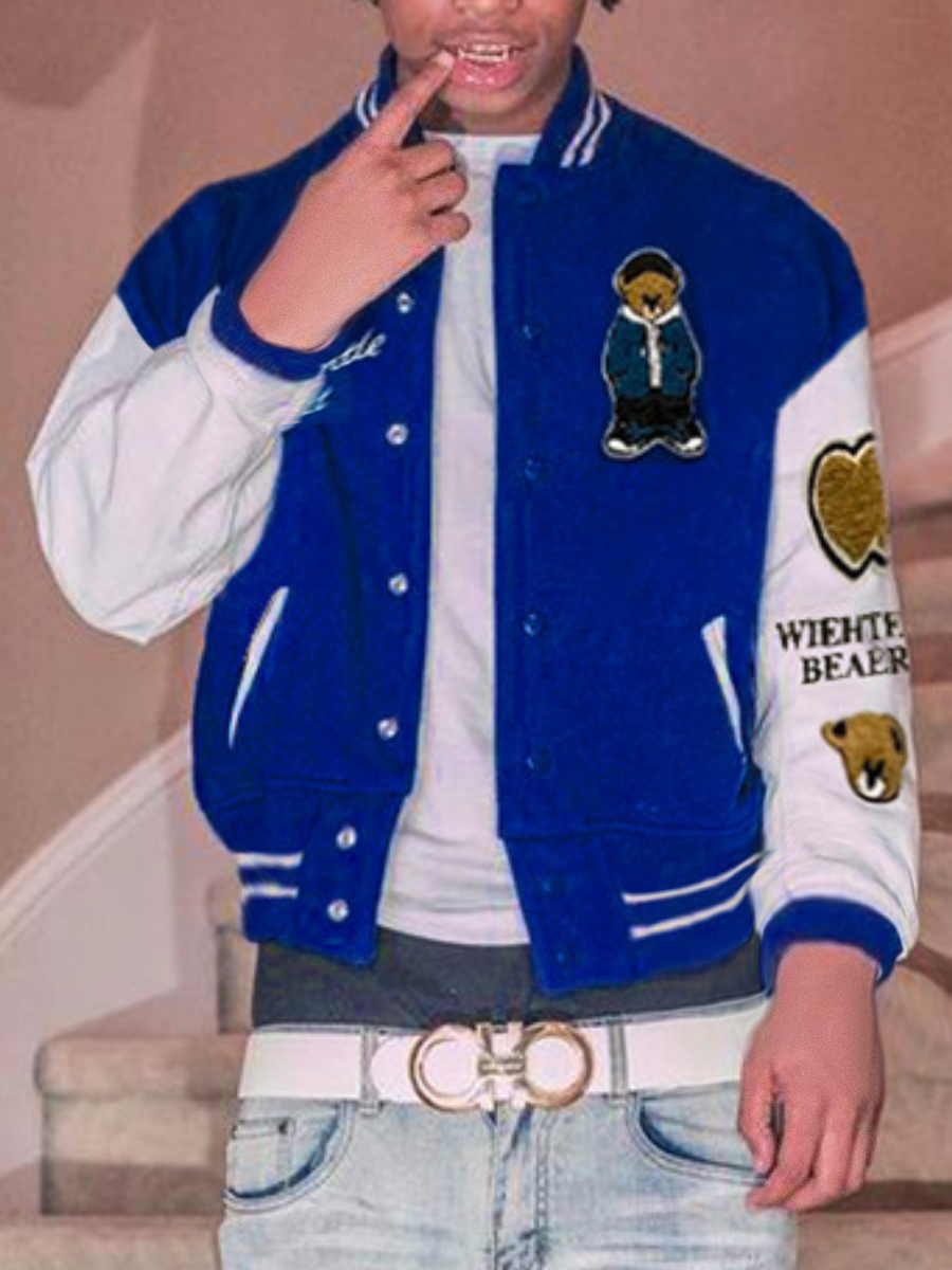 LW Men Figure Letter Print Varsity Jacket