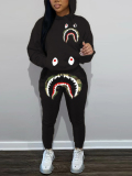 LW Camo Fish Mouth Print Kangaroo Pocket Tracksuit Set