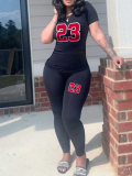 LW Plus Size Letter Print Pocket Design Pants Set