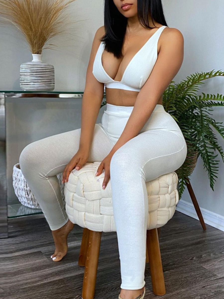 LW BASICS Bra Rib Knit Yoga Pants Set