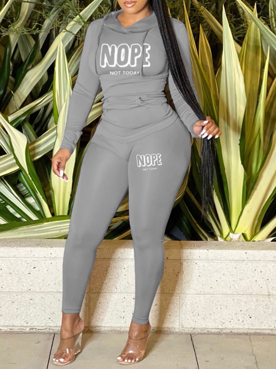 LW Plus Size Nope Not Today Letter Print Pants Set