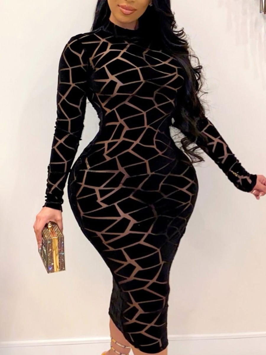 LW SXY Plus Size Turtleneck Geometric Print Bodyco