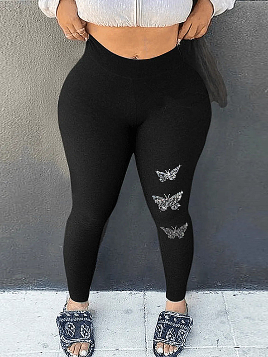 LW Plus Size Rhinestone Butterfly Decor Pants 3X