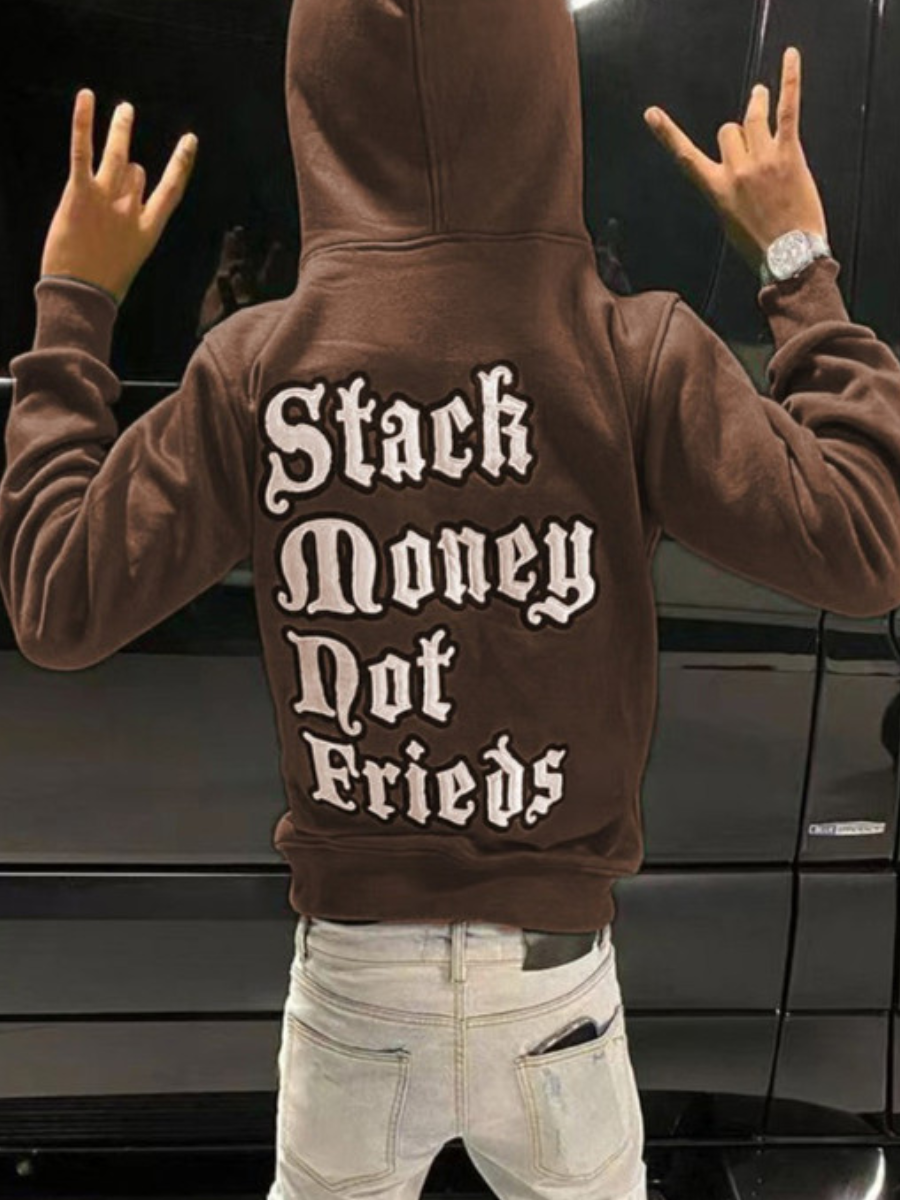 LW Men Letter Print Kangaroo Pocket Hoodie