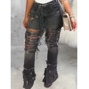 LW Trendy Hollow-out Black Jeans (No Stretch)