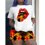 LW Street Camo Print Orange Two Piece Shorts Set