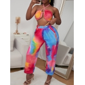 LW SXY Tie-dye Drawstring Multicolor Two Piece Pan