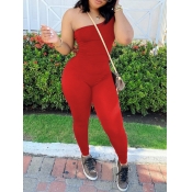 LW BASICS Sporty One Shoulder Skinny Red One-piece