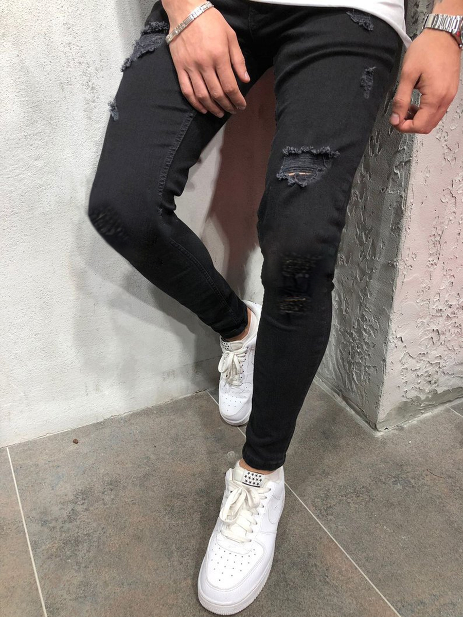 LW Casual Broken Holes Black Men Jeans