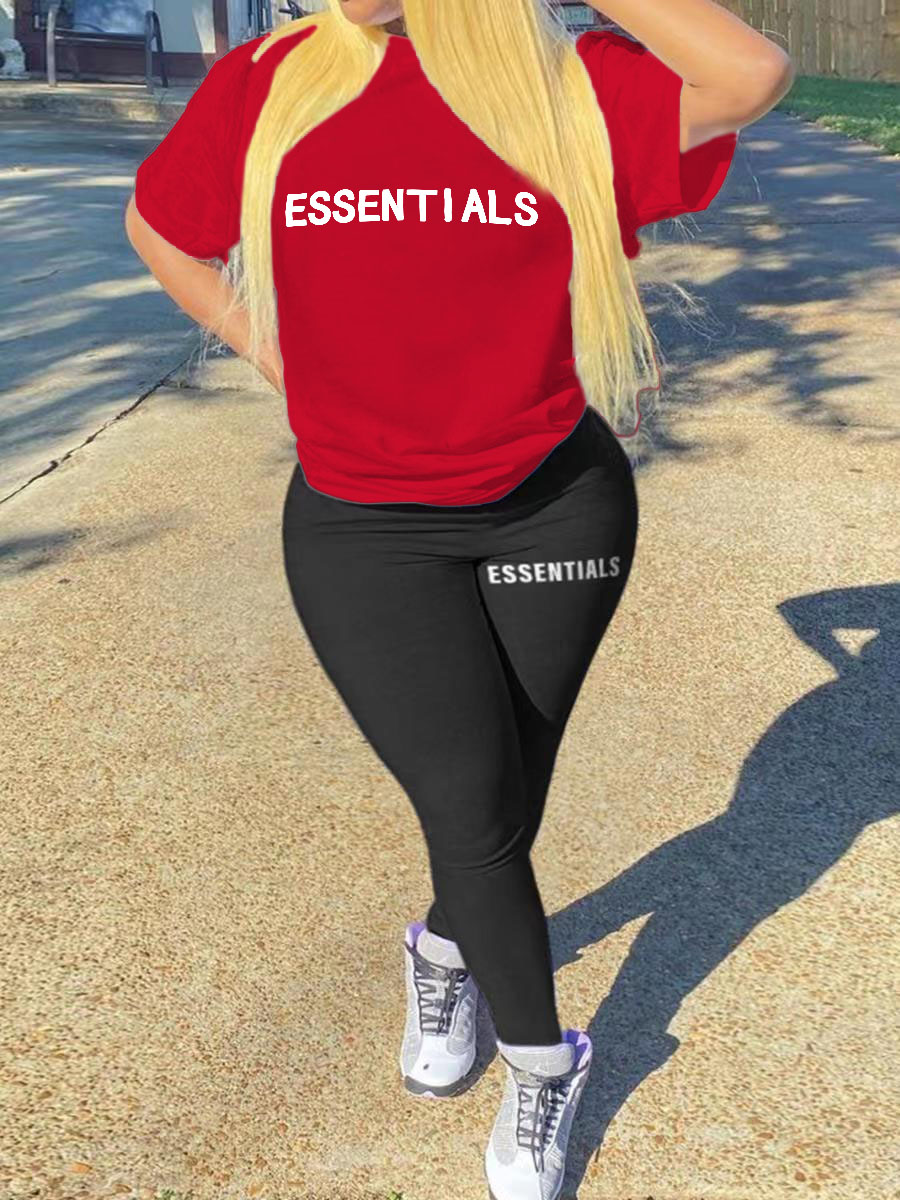 LW Plus Size Essentials Letter Print Skinny Pants Set